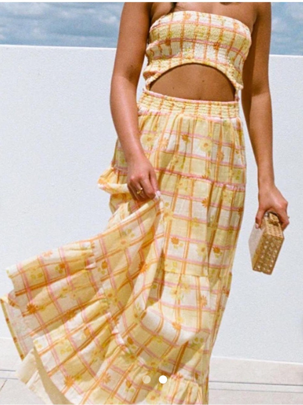 Sabo Skirt Yellow & Orange Plaid Tiered Maxi Dress